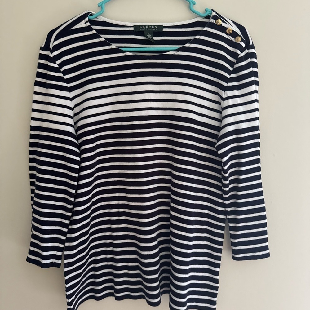 Ralph Lauren Navy and White Striped Long Sleeve Top size XL - Picture 2 of 4